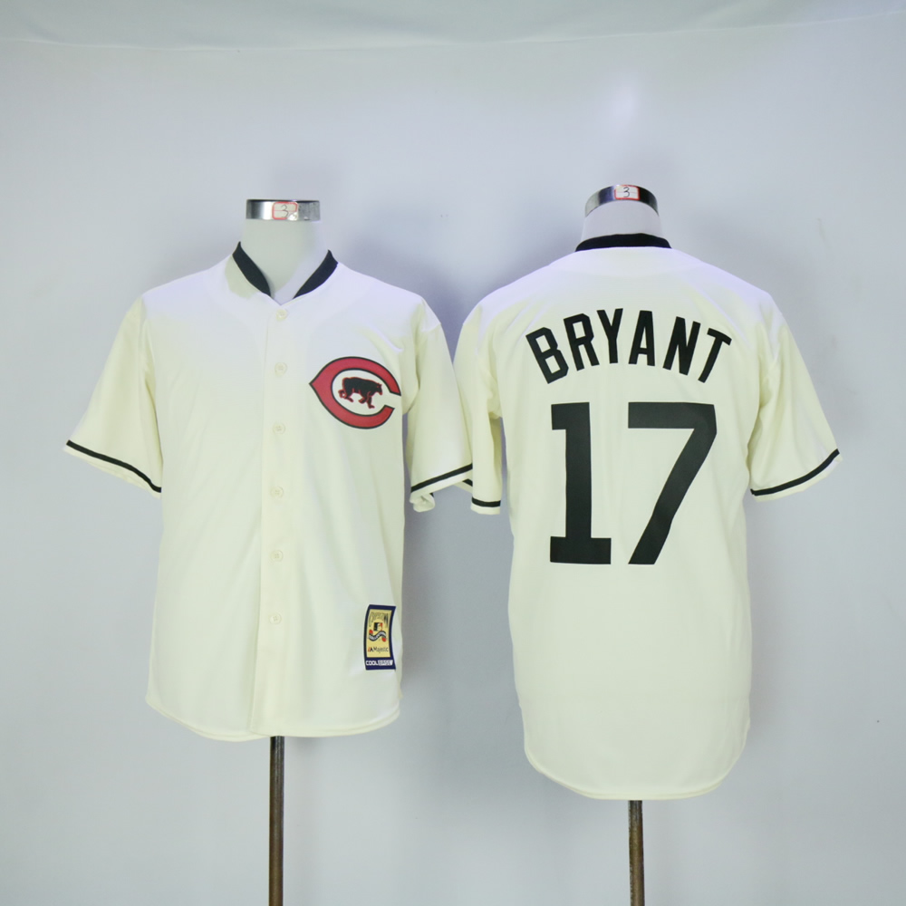 Men Chicago Cubs 17 Bryant Cream Throwback MLB Jerseys